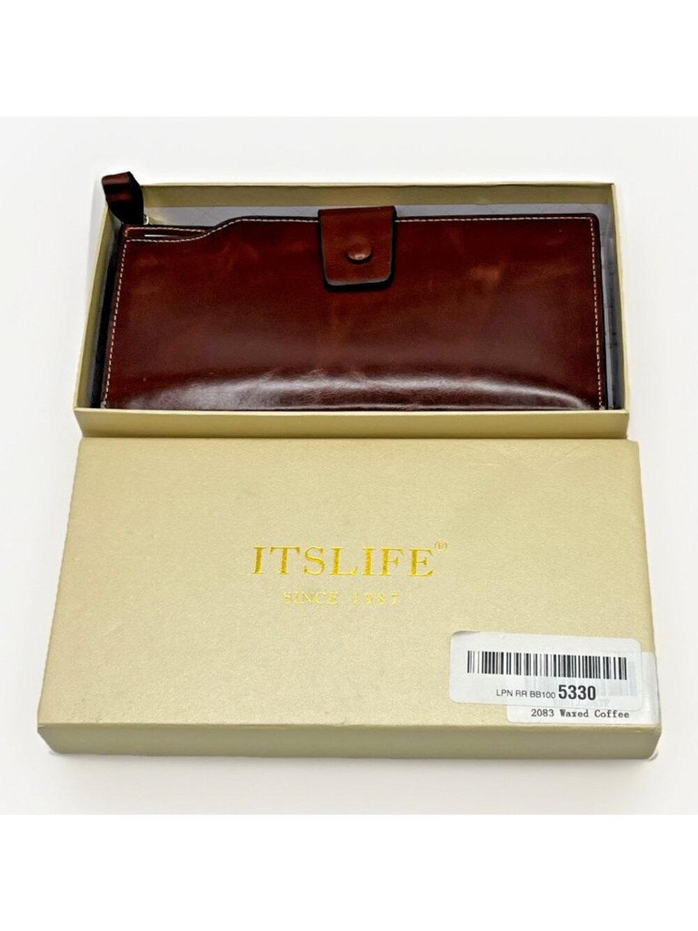 It’s Life Brown Leather Wallet Waxed Coffee Zip Around New in Box